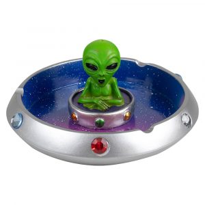 CENICERO REDONDO BICOLOR DISEÑO PLATILLO VOLADOR CON ALIEN EN MEDIO