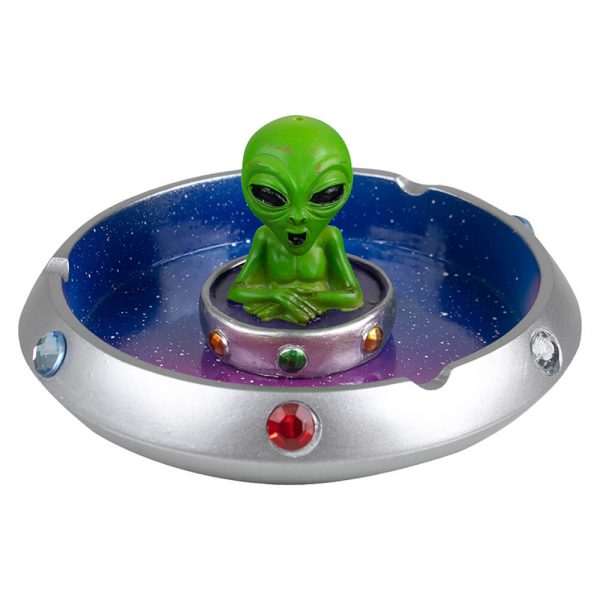 CENICERO REDONDO BICOLOR DISEÑO PLATILLO VOLADOR CON ALIEN EN MEDIO